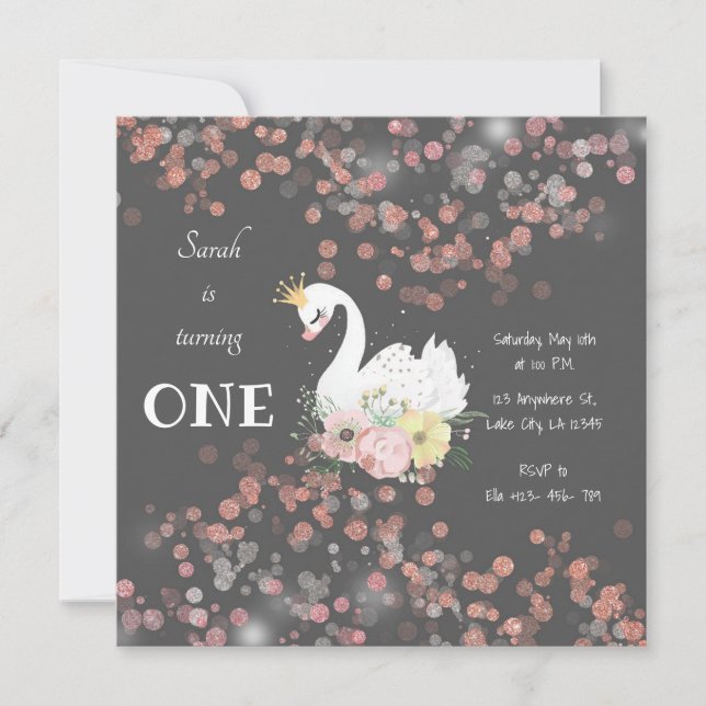 Beau Swan Anniversaire Carte Invitation (Devant)