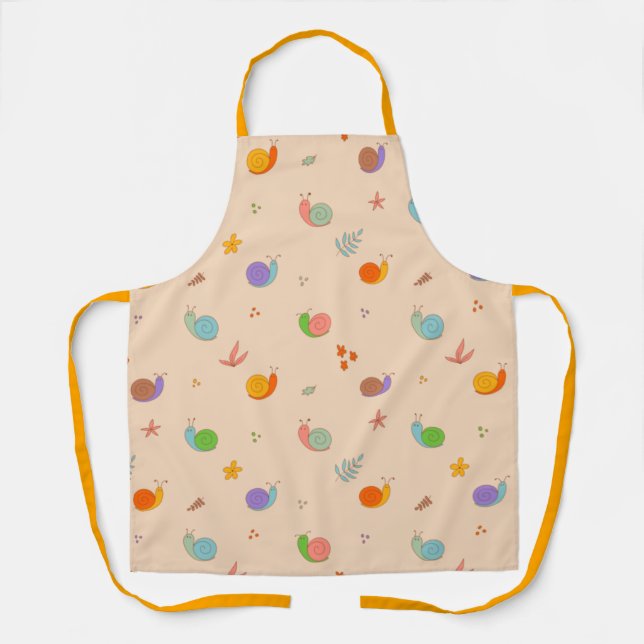 Beau tablier avec escargots et fleurs (Recto)