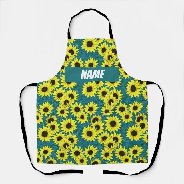 Beau tablier tournesol avec nom personnalisable (Recto)