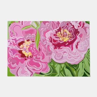 Beau tapis de porte de pivoine