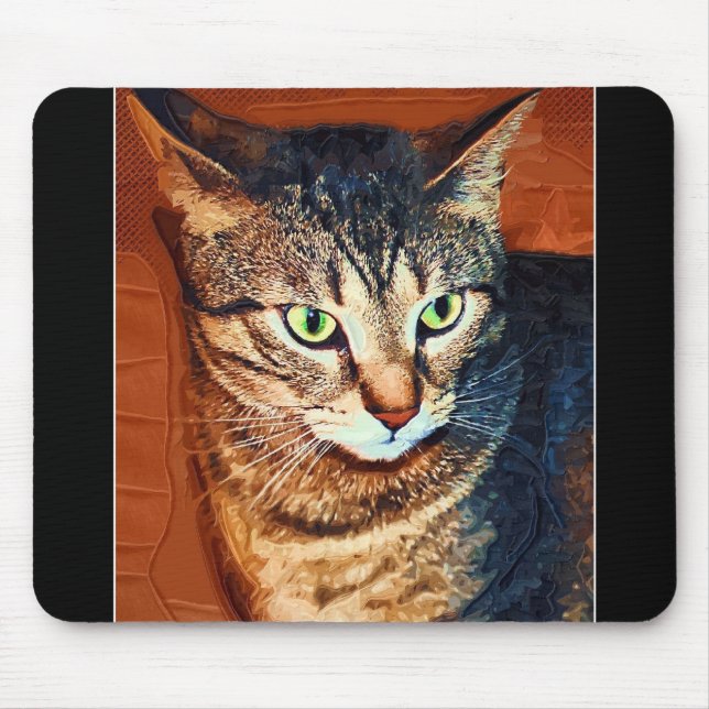 Beau tapis de souris artistique de chat tigré (Devant)