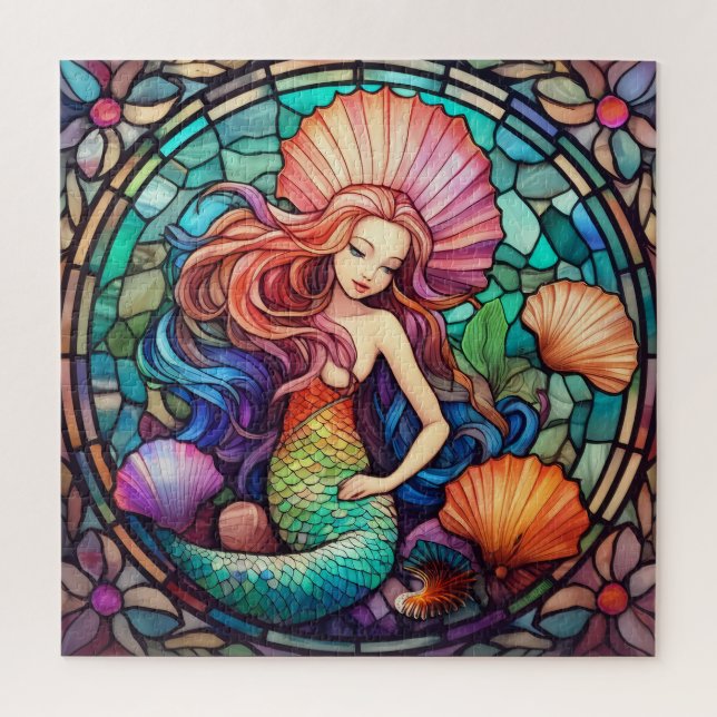 Beau Tropical vitrail puzzle Sirène (Vertical)