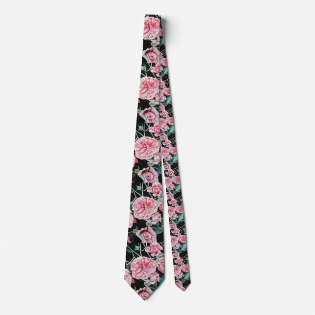 Beau vieux rose et noir Rose Mens Cravate (Devant)