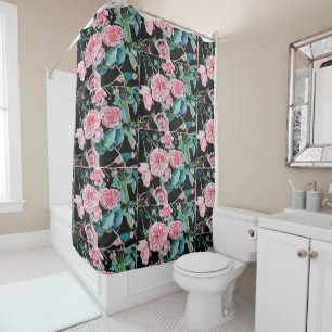 Beau vieux rose roses rideau de douche
