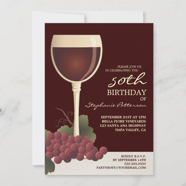 Beau vin et cinquantième invitation d'anniversaire (Devant)