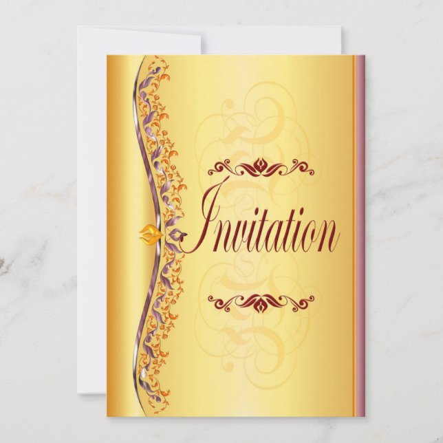 Beau violet et orange en or Invitation (Devant)