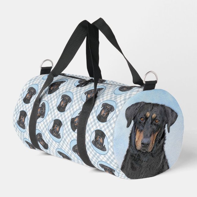 Beauceron Black and Tan Painting Sheepdog Dog Art Duffle Bag (Left Corner)
