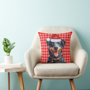 Beauceron Dog Red Holiday Plaid Christmas Throw Pillow