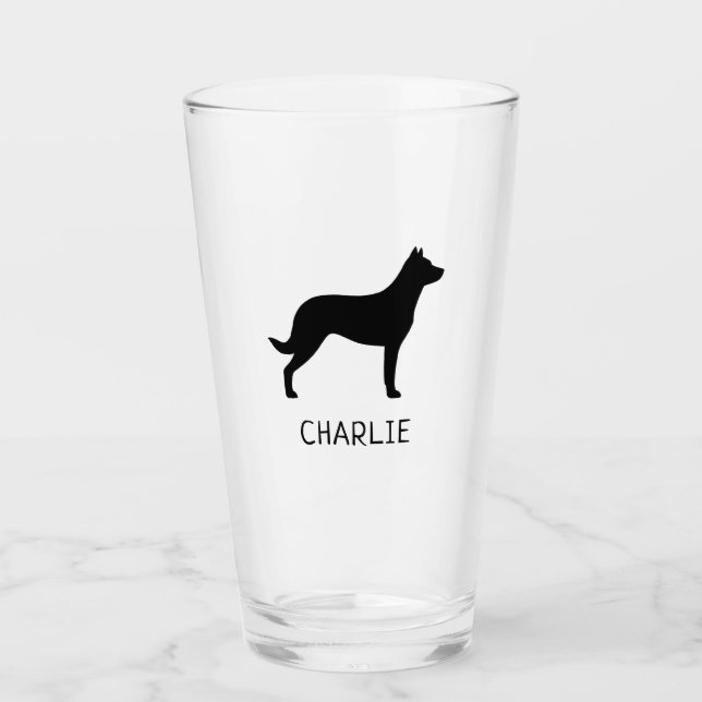 Beauceron Dog Silhouette Personalized Glass (Front)