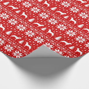 Beauceron Dog Silhouettes Red Christmas Pattern Wrapping Paper