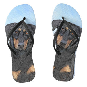 Beauceron Painting - Cute Original Dog Art Flip Flops