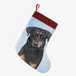 Beauceron Painting - Cute Original Dog Art Small Christmas Stocking