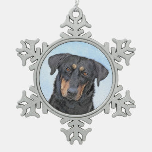 Beauceron Painting - Cute Original Dog Art Snowflake Pewter Christmas Ornament