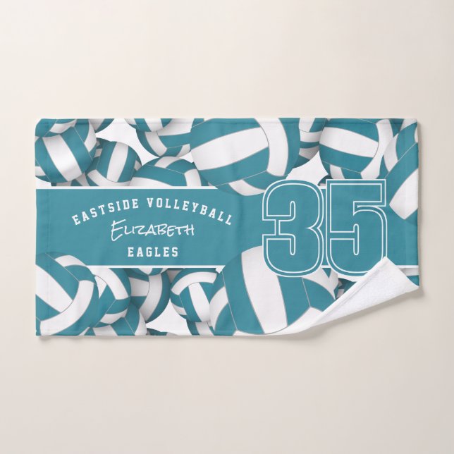 Beaucoup de volleyballs nom de l'équipe blanc turq (Serviette à main)