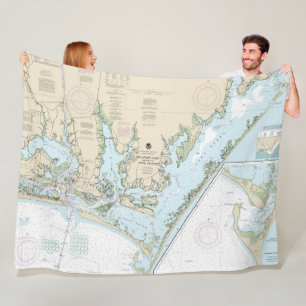 Beaufort Inlet and Part of Core Sound Chart Fleece Blanket
