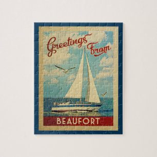 Beaufort Sailboat Vintage Travel North Carolina Jigsaw Puzzle