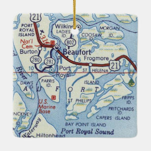 Beaufort SC Vintage Map Ceramic Ornament