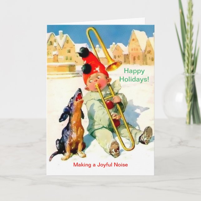 Beauiful Boy, Trombone & Dachshund Christmas Card (Front)