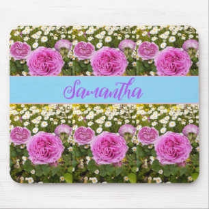 Beauitful Pink Roses and Daisies Floral Mouse Pad