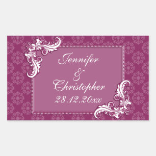 Beaujolais Damask and Floral Frame Wedding Sticker