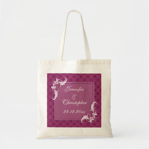 Beaujolais Damask and Floral Frame Wedding Tote Bag