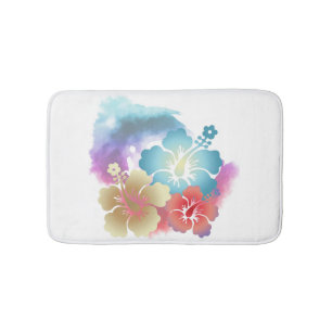 Beauktiful Pastel Tropical Flowers Bath Mat