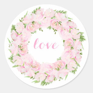 Beauliful Love Watercolor Flower Wreath Classic Round Sticker