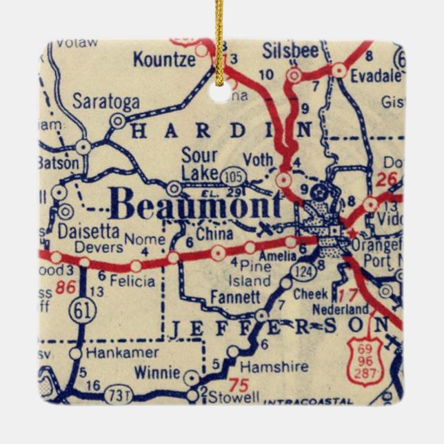Beaumont TX Vintage Map Ceramic Ornament (Back)