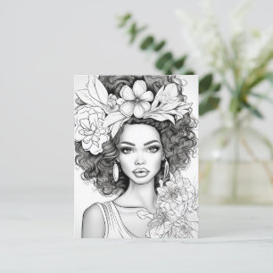 Beauté Afro-Américaine Carte Postale à Colorier