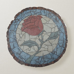 Beauté & Beast Rose Mosaic Design Coussin rond