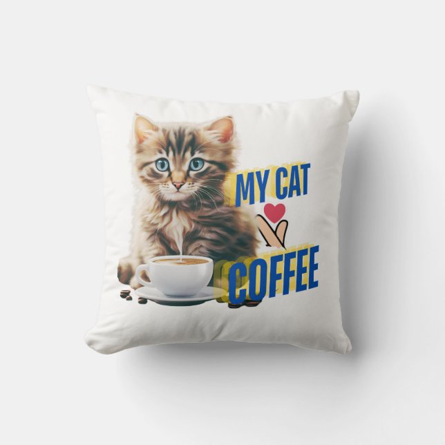 Beauté chat amour café Jeu oreiller (Recto)