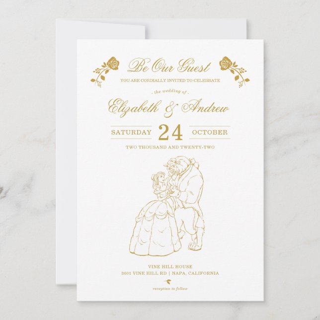 Beauté Dorée et la Bête Invitations de Mariage (Devant)