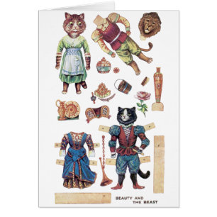 Beauté et bête, poupée en papier, Louis Wain
