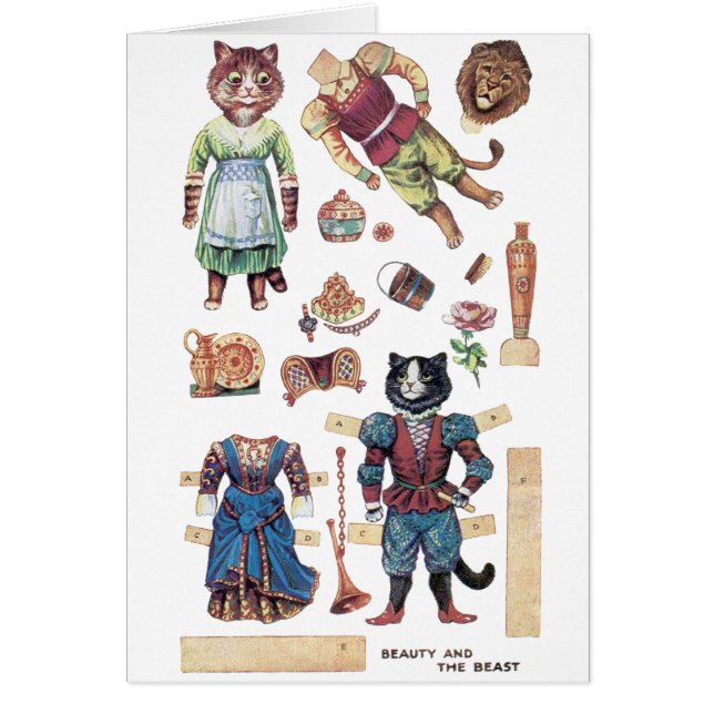 Beauté et bête, poupée en papier, Louis Wain (Devant)