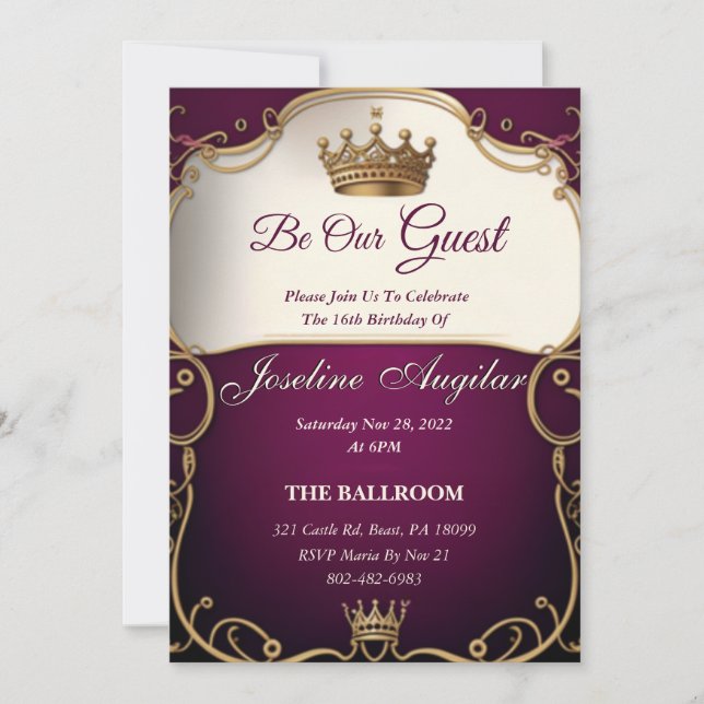 Beauté et la bête Pourcentage Sweet 16 Invitation (Devant)