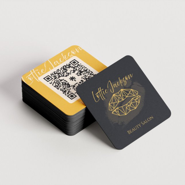 Beauté moderne Cartes de visite personnalisés (Black and golden tones beauty industry custom business card design, square shaped.)