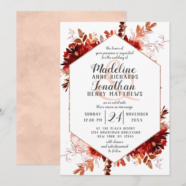 Beauté rustique Hexagon floral Invitations de mari (Devant / Derrière)