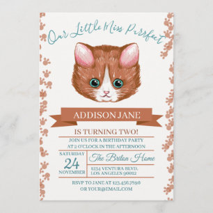 Beautful Cat Illustration Birthday Invitation