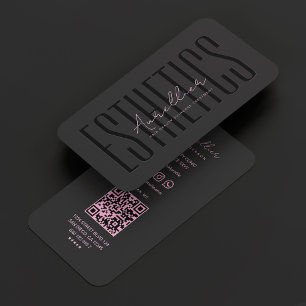 Beautician Aesthetician Black Pink Minimal Business Card