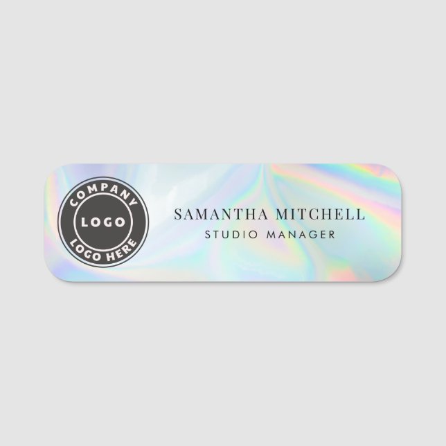 Beautician and Makeup Holographic Business Logo Name Tag (Front)