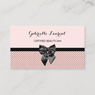 Beautician Chic Parisian Pink Polka Dots Black Bow Business Card