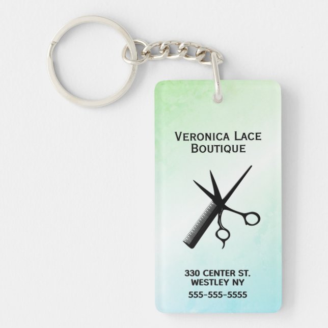 Beautician Design Blue Green Keychain (Front)