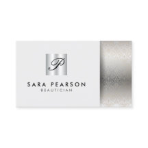 Beautician Elegant Silver Monogram Damask