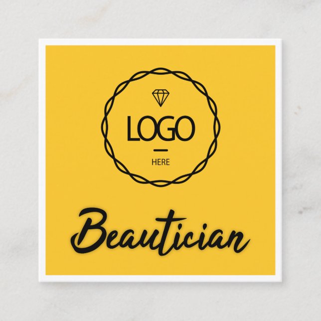 Beautician QR Code Logo Framed Yellow Black White  Square Business Card (Front)
