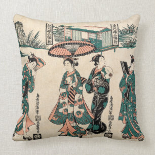 Beauties from Fukagawa. Triptych Throw Pillow