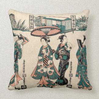 Beauties from Fukagawa. Triptych Throw Pillow