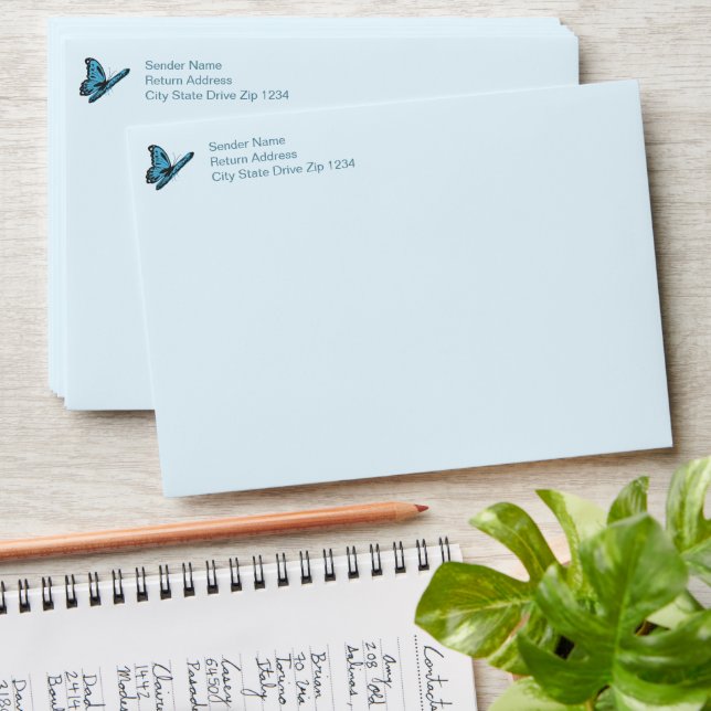 Beautif Light Blue Butterfly Quinceañera - Custom  Envelope (Stacked)