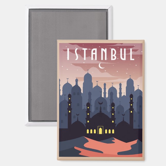 Beautifu Istanbul Turkey Retro Cityscape  Magnet (Front/Back)