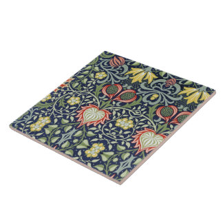 Beautiful 19th  Century Floral Pattern Green Red Tile