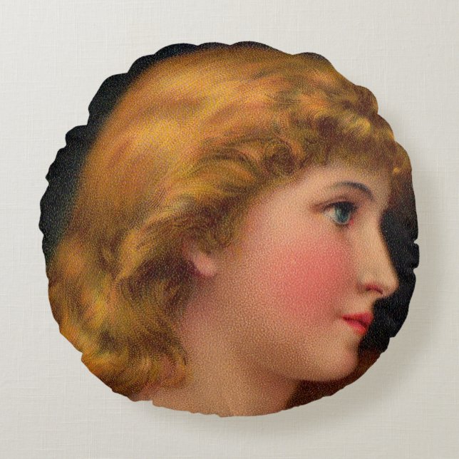 beautiful 19th century woman print round pillow (Front)